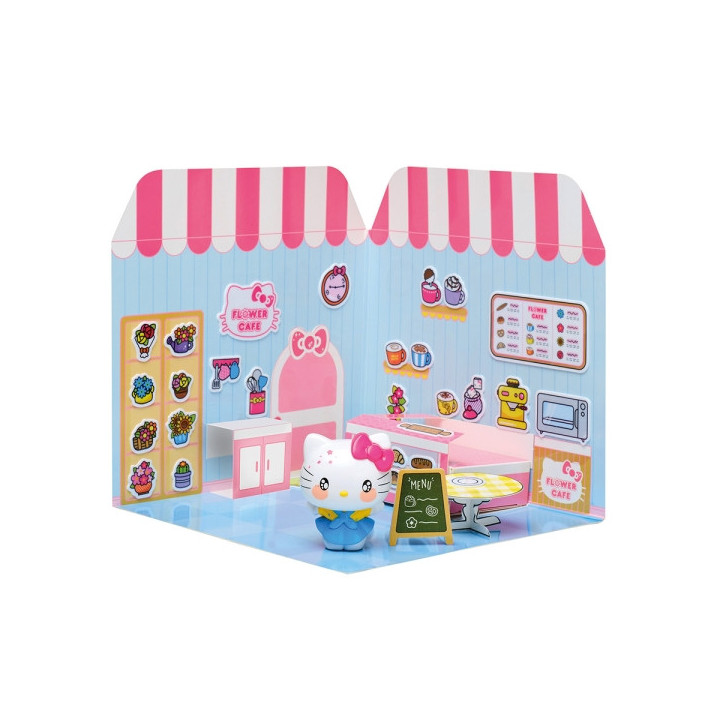 Comansi Sticker House Hello Kitty Flower Cafe - Incluye Figura - Stickers Lavables -  Escenario Adorable - Juego Creativo