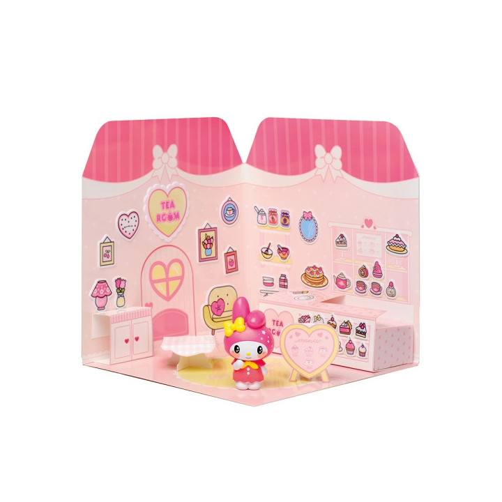 Comansi Sticker House My Melody Tea Room - Incluye Figura - Stickers Lavables -  Escenario Adorable - Juego Creativo