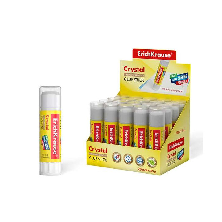 Erichkrause Crystal Pegamento en Barra Super Fuerte 15gr - Consumo Economico - Adhesion Rapida y Fiable - Color Transparente