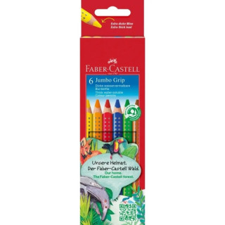 Faber-Castell Jumbo Grip Pack de 6 Lapices de Colores Triangulares con Grip de Agarre - Mina Extragruesa Jumbo - Acuarelable y