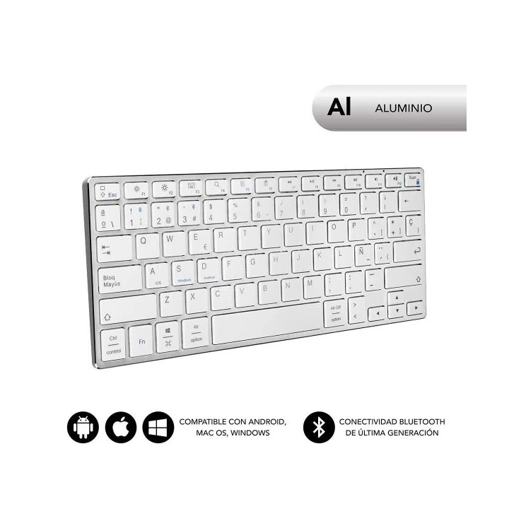 Subblim Teclado Ultrafino Advance Compact - Acabado de Aluminio - Diseño Ultrafino 7mm - Bluetooth 3.0 - Autonomia 30 dias - C