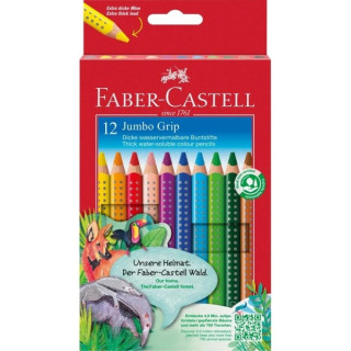 Faber-Castell Jumbo Grip Pack de 12 Lapices de Colores Triangulares con Grip de Agarre - Mina Extragruesa Jumbo - Acuarelable y