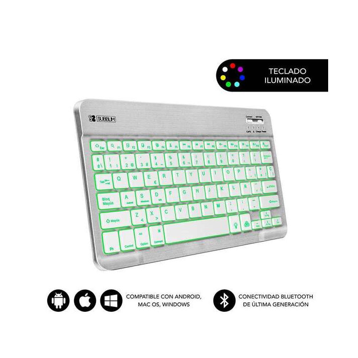 Subblim Teclado Smart Backlit Bt - Conectividad Bluetooth 30 - Iluminacion Ajustable en 7 Colores - Diseño Delgado de 6mm - Te