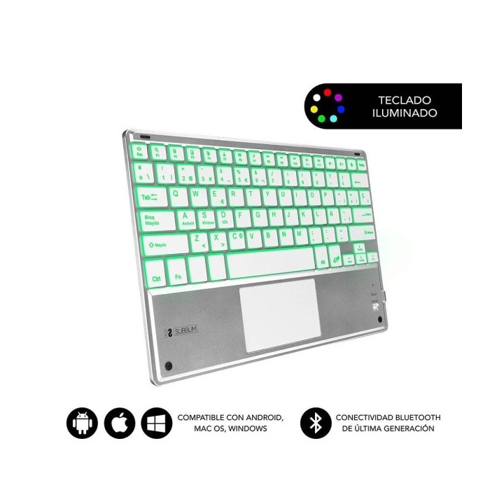 Subblim Teclado Retroiluminado Ultrafino SMART BT - TouchPad - Iluminación Hasta 7 Colores Ajustables - Bluetooth 3.0 - Autono