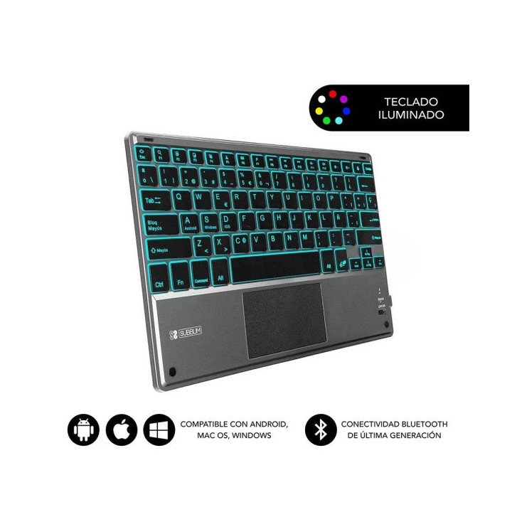 Subblim Teclado Retroiluminado Ultrafino SMART BT - TouchPad - Iluminación Hasta 7 Colores Ajustables - Bluetooth 3.0 - Autono