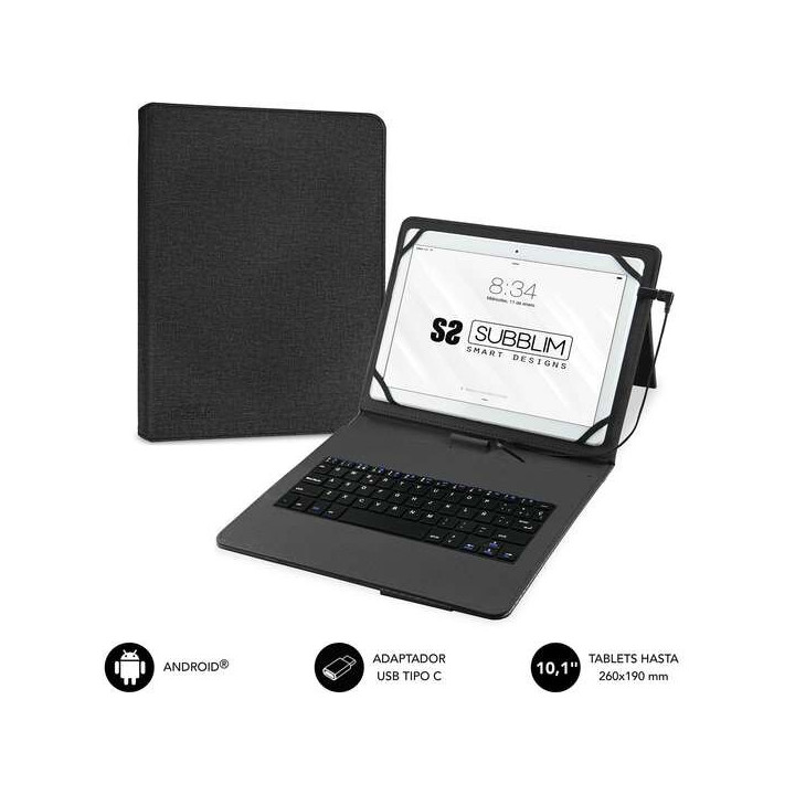 Subblim Keytab Pro USB - Teclado con Funda Universal para Tablets - Comodidad y Flexibilidad al Escribir - Angulo Ideal para Es