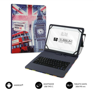 Subblim Keytab Pro USB - Teclado con Funda Universal para Tablets - Comodidad y Flexibilidad al Escribir - Angulo Ideal para Es