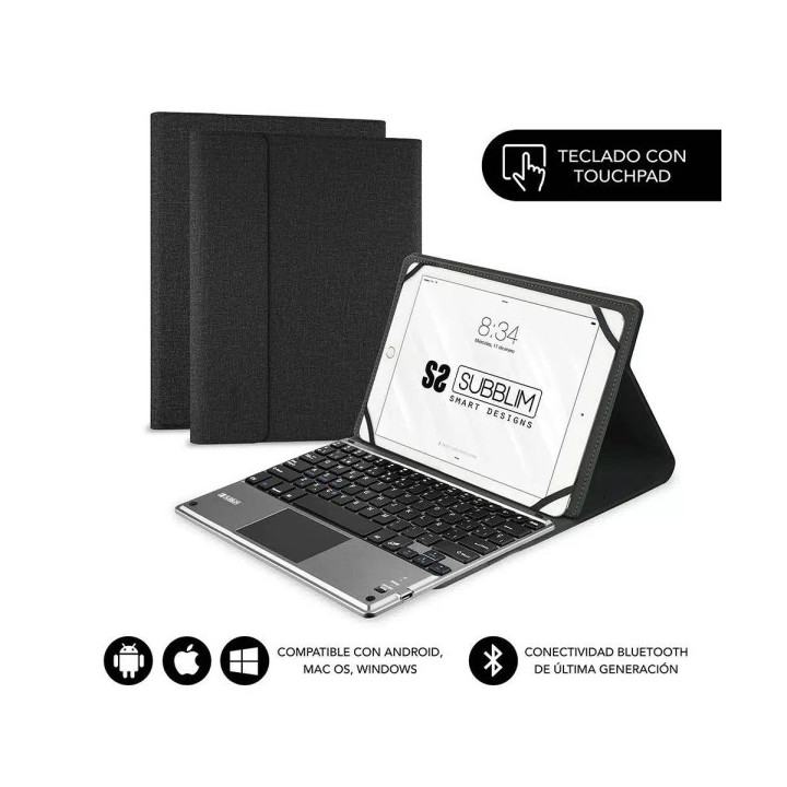 Subblim Teclado Bluetooth extraíble - Funda universal 9-10.1" - Diseño ultradelgado - Soporte ajustable - Touchpad - Sistema