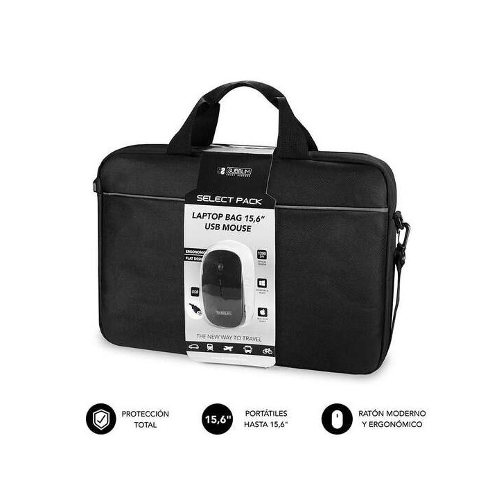 Subblim Maletin Select Pack para Ordenadores de hasta 15.6 Pulgadas - Resistente Poliester - Interior Acolchado y Reforzado - G