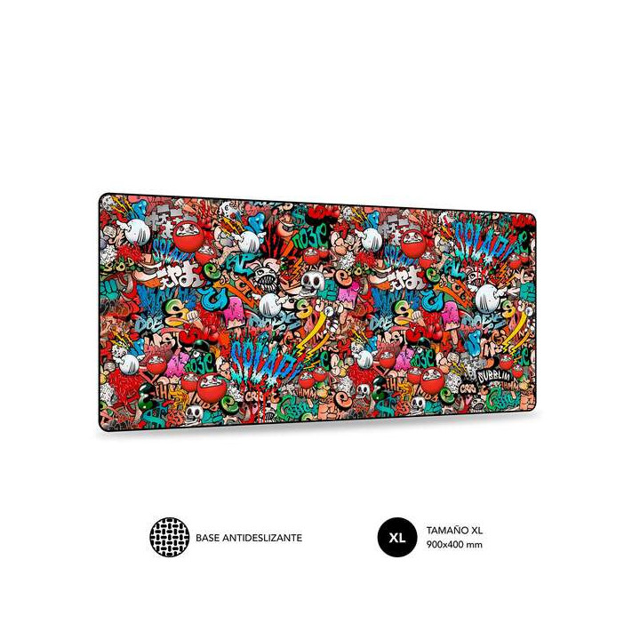 Subblim Alfombrilla de Raton Graffiti - Tamaño 900x400mm - Caucho Antideslizante - Bordes Cosidos - Alta Elasticidad - Tecnolo