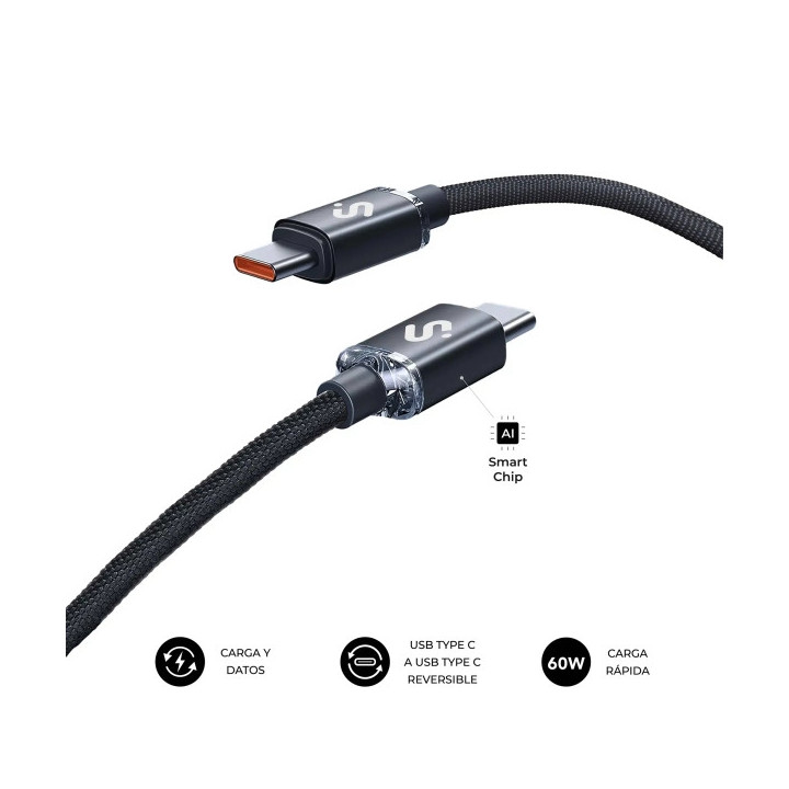 Subblim Cable Optimus USB-C - 60W - Nylon Trenzado - 480Mbps - 1 Metro - Color Negro