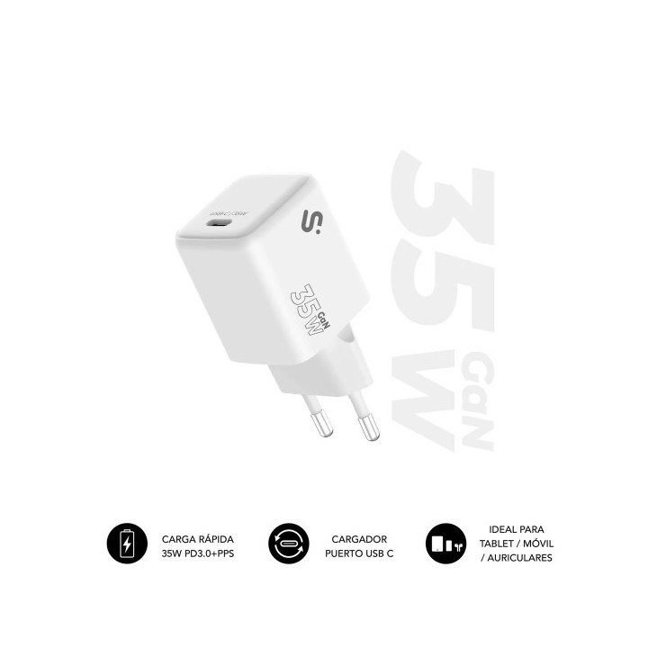 Subblim Cargador de Pared GaN 35W - USB-C -  Carga rápida - Color Blanco