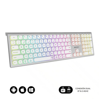 Subblim Teclado Inalambrico Master - Bluetooth y 2.4G - Iluminado - Teclas Ergonomicas de Bajo Perfil - Color Blanco Plata
