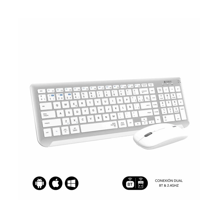 Subblim Combo Dual Prestige - Teclado y Raton Inalambricos - Bluetooth y 2.4G - Funcionamiento Silencioso - Color Blanco Plata