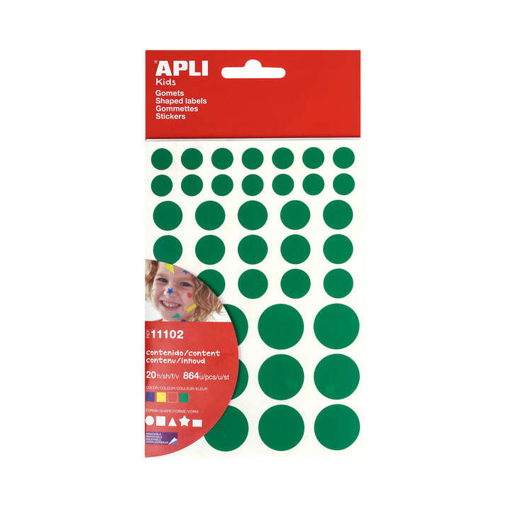 Apli Gomets Adhesivo Removible - 864 Gomets por Bolsa - Diferentes Colores