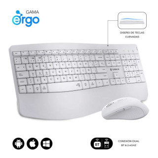 Subblim Dual Office Prowave White Pack de Teclado Ergonomico + Raton 3200dpi Inalambricos Bluetooth 5.3 y Receptor USB - Bateri
