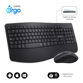 Subblim Dual Office Prowave Black Pack de Teclado Ergonomico + Raton 3200dpi Inalambricos Bluetooth 5.3 y Receptor USB - Bateri