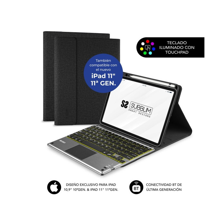 Subblim Funda con Teclado Excluisva para iPad 10ª y 11ª Generación de 10.9" y 11" - Teclas Retroiluminadas - Bluetooth - Tou