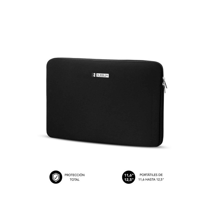 Subblim Skin Funda de Neopreno para Portatil 11.6" a 12.5" - Cierre de Cremallera - Color Negro