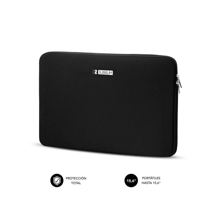 Subblim Skin Funda de Neopreno para Portatil 15.6" - Cierre de Cremallera - Color Negro