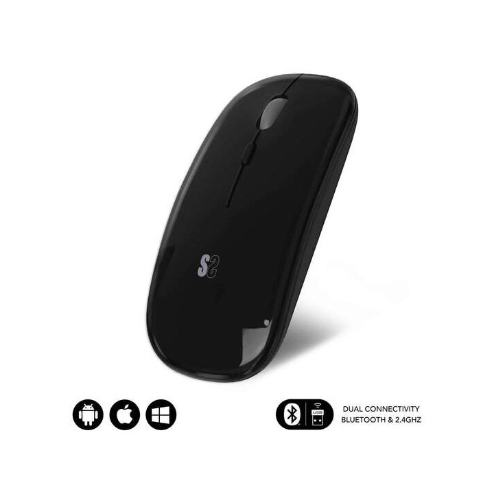 Subblim Raton Dual Flat - Conectividad Dual - Tecnologia Silent Click - Bateria de Larga Duracion - Diseño Elegante - Color Ne