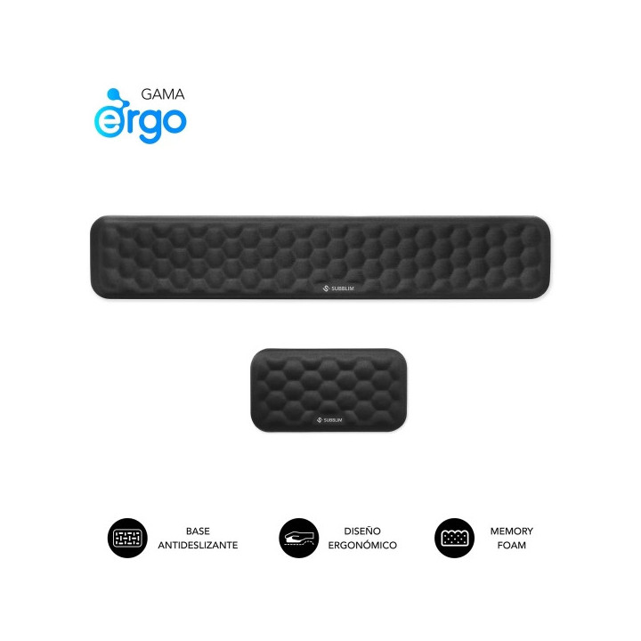 Subblim Pack Ergo Airpadding Reposamuñecas para Teclado y Raton - Espuma Viscoelastica 65D - Tejido AirMesh Transpirable - Bas