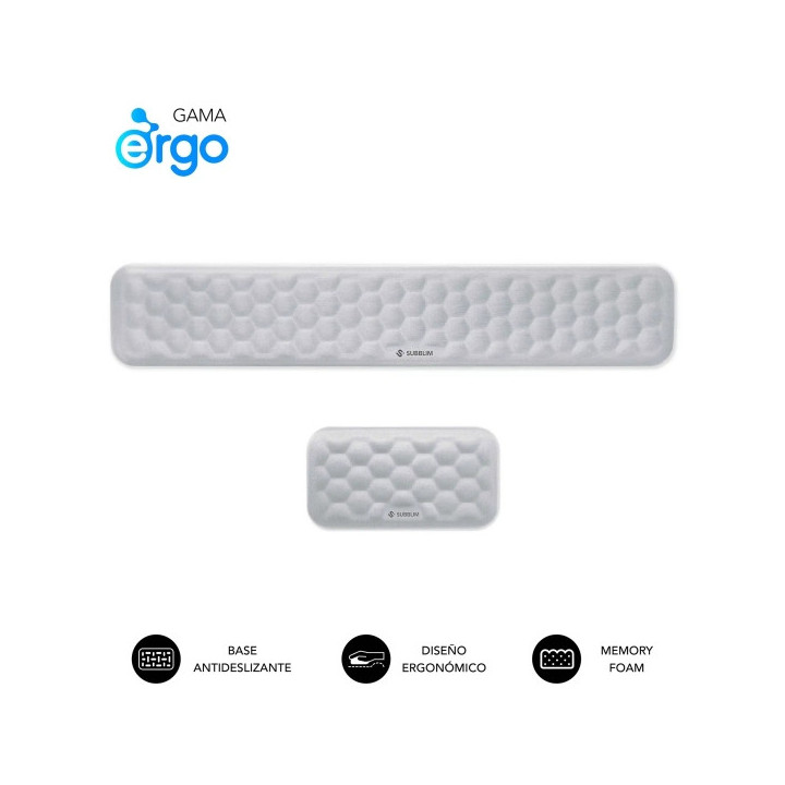 Subblim Pack Ergo Airpadding Reposamuñecas para Teclado y Raton - Espuma Viscoelastica 65D - Tejido AirMesh Transpirable - Bas