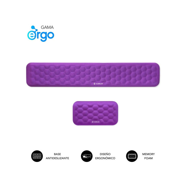 Subblim Pack Ergo Airpadding Reposamuñecas para Teclado y Raton - Espuma Viscoelastica 65D - Tejido AirMesh Transpirable - Bas