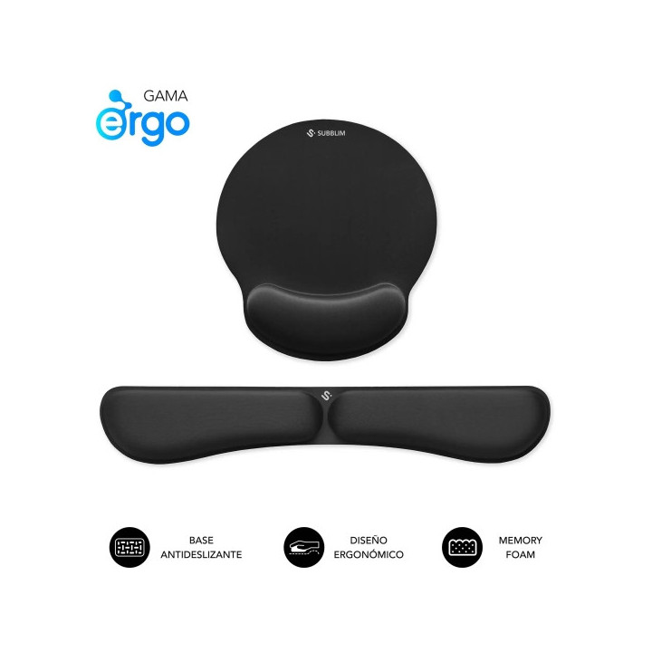 Subblim Pack Ergo MemoryFlex Alfombrilla Ergonomica para Raton y Reposamuñecas Teclado - Espuma Elastica - Microtexturizada Im