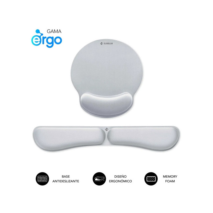 Subblim Pack Ergo MemoryFlex Alfombrilla Ergonomica para Raton y Reposamuñecas Teclado - Espuma Elastica - Microtexturizada Im