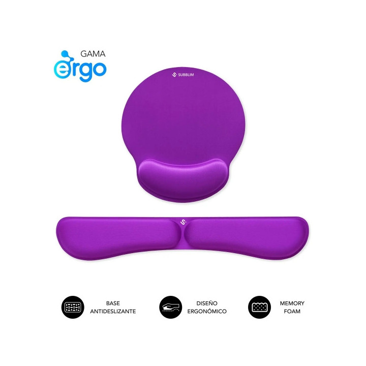 Subblim Pack Ergo MemoryFlex Alfombrilla Ergonomica para Raton y Reposamuñecas Teclado - Espuma Elastica - Microtexturizada Im