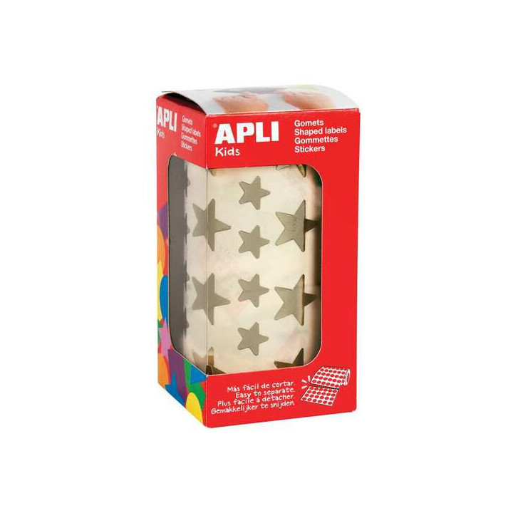 Apli Rollo de 2360 Gomets Estrella Dorada - 12.5mm y 19.5mm - Adhesivo Permanente - Ideal para Escuelas y Talleres Infantiles