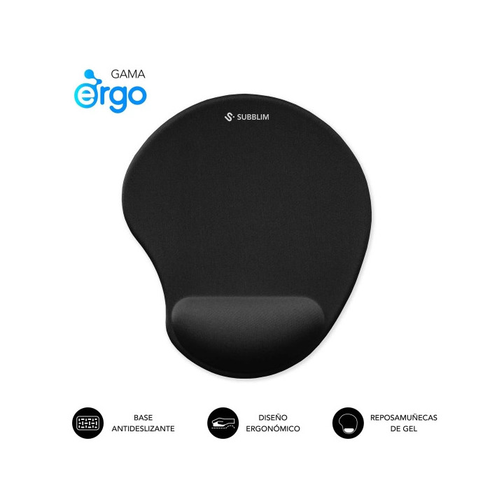Subblim Ergo Neogel Alfombrilla Ergonomica para Raton - Espuma Elastica - Microtexturizada Impermeable - Base Antideslizante -