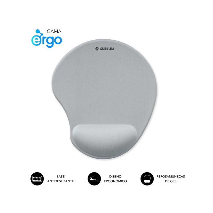 Subblim Ergo Neogel Alfombrilla Ergonomica para Raton - Espuma Elastica - Microtexturizada Impermeable - Base Antideslizante -