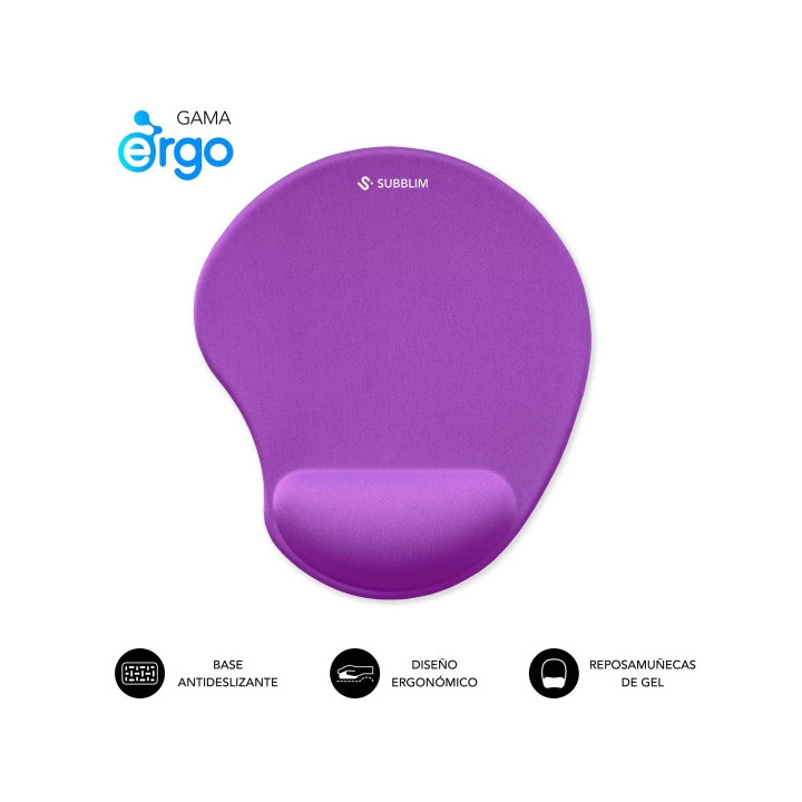Subblim Ergo Neogel Alfombrilla Ergonomica para Raton - Espuma Elastica - Microtexturizada Impermeable - Base Antideslizante -