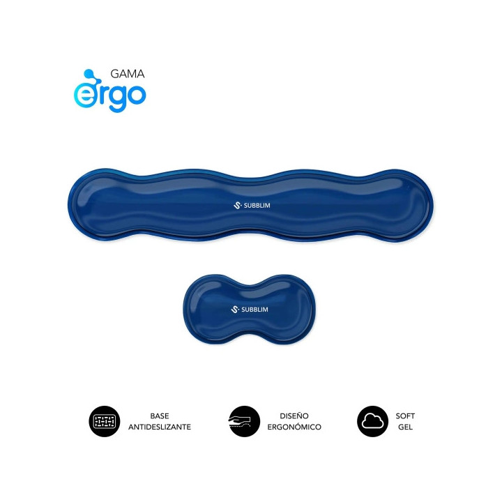 Subblim Pack Ergo Crystal Flex Reposamuñecas para Teclado y Raton - Gel Refrigerante Autoajustable - Diseño Ondulado Ergonomi