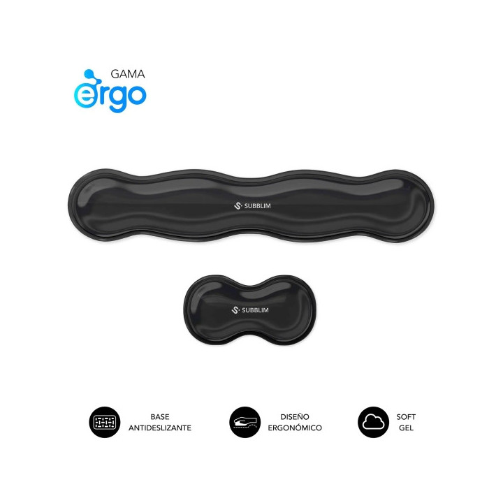 Subblim Pack Ergo Crystal Flex Reposamuñecas para Teclado y Raton - Gel Refrigerante Autoajustable - Diseño Ondulado Ergonomi