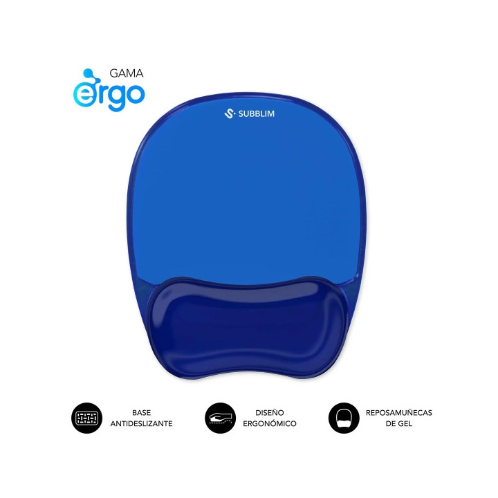 Subblim Ergo Crystal Flex Alfombrilla Ergonomica para Raton - Gel Refrigerante Autoajustable - Diseño Ondulado Ergonomico - Ba