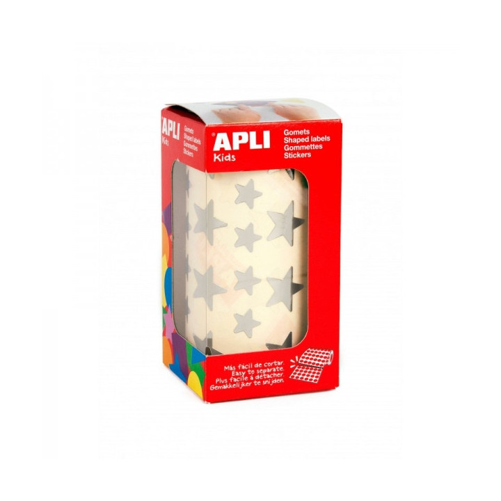 Apli Rollo de Gomets Estrella - Adhesivo Permanente - 2 Tamaños - 2.360 Gomets - Adhesivo Base Agua - Libre de Disolventes