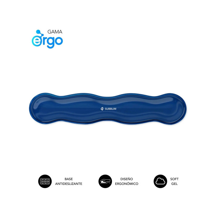 Subblim Ergo Crystal Flex Reposamuñecas para Teclado - Gel Refrigerante Autoajustable - Diseño Ondulado Ergonomico - Base Ant