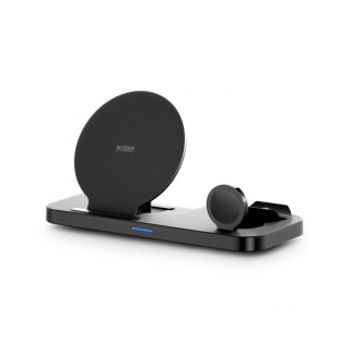 Urban Factory Powee Cargador Inalambrico 3 en 1 con Funcion Soporte 15W - Smartphone / Smartwatch / Auriculares - Color Negro