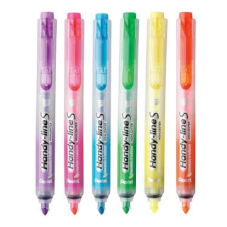 Pentel Handy Line S Pack de 6 Marcadores Fluorescentes Retractiles - Tinta Liquida - Trazo de 1.6 a 3mm - Formato Fino con Clip