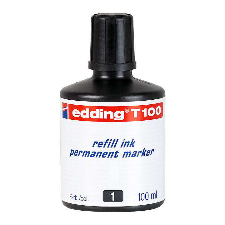 Edding T100 Bote de Recarga para Rotulador Permanente - Capacidad 100ml - Color Negro