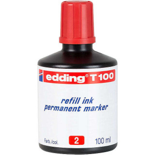 Edding T100 Bote de Recarga para Rotulador Permanente - Capacidad 100ml - Color Rojo