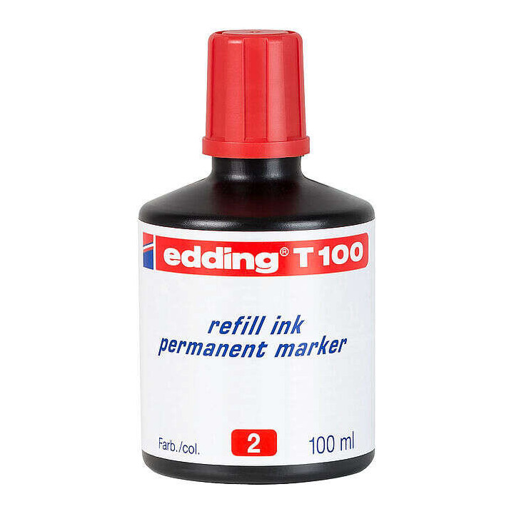 Edding T100 Bote de Recarga para Rotulador Permanente - Capacidad 100ml - Color Rojo