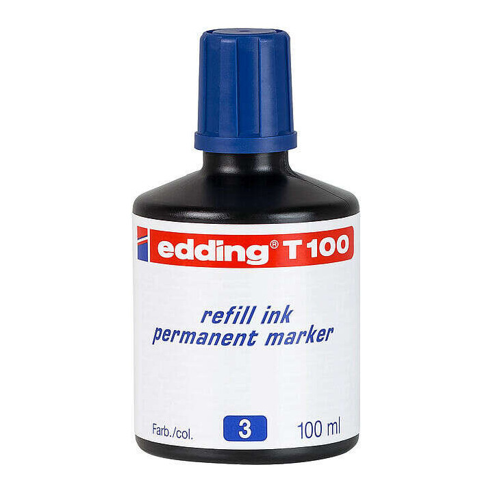 Edding T100 Bote de Recarga para Rotulador Permanente - Capacidad 100ml - Color Azul