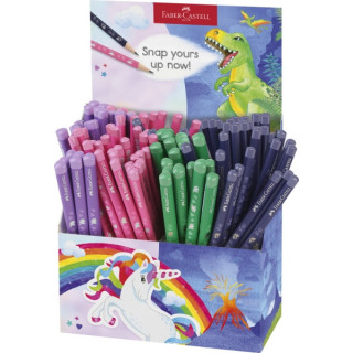 Faber-Castell Expositor de 120 Lapices de Grafito HB - Diseños con Motivos de Dinosaurios y Unicornios - Colores Surtidos