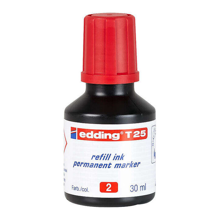 Edding T25 Bote de Recarga para Rotulador Permanente - Capacidad 30ml - Color Rojo