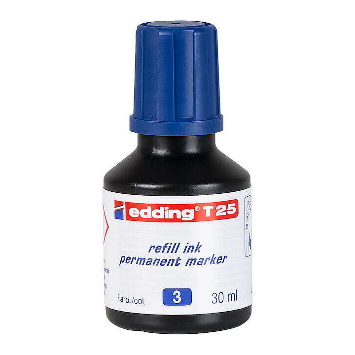 Edding T25 Bote de Recarga para Rotulador Permanente - Capacidad 30ml - Color Azul