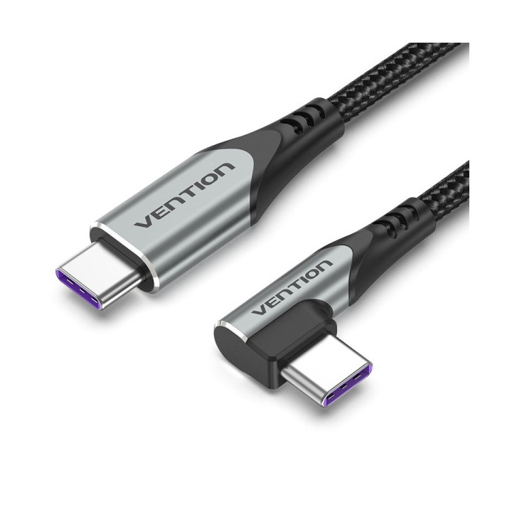Vention Cable USB-C 2.0 a USB-C 2.0 5A 100W - 0.5m - Trenzado - Acodado - Color Gris
